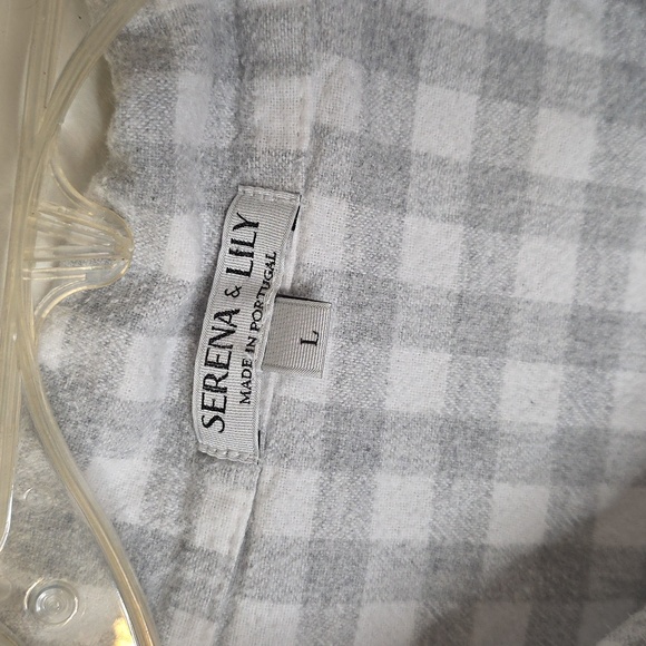 Serena & Lily Light Gray Checkered Womens Sz Large Pajama Set 100% Cotton - Picture 2 of 7